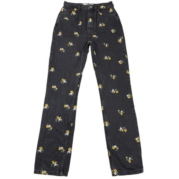 REFORMATION Stevie Ultra High Rise Sz 24 Floral Monterey Embroidery Washed Black - Picture 3 of 7